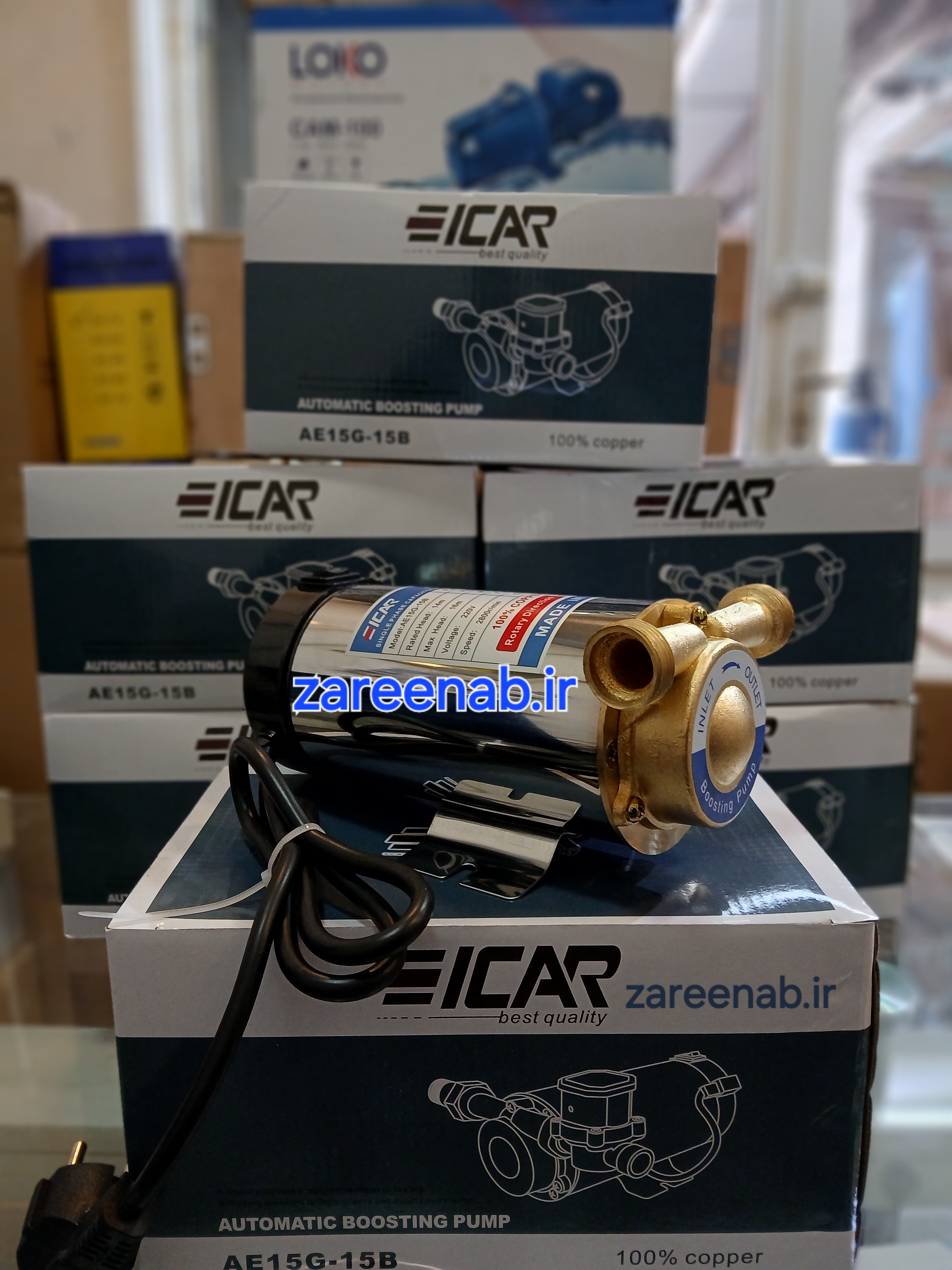 پمپ آب پشت آبگرمکن ایکار ۱۲۰ وات تک فاز مدل : AE15G-15B